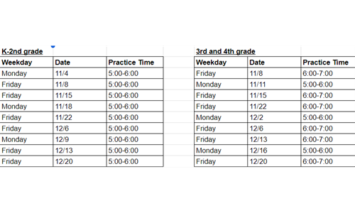 Winter Schedule